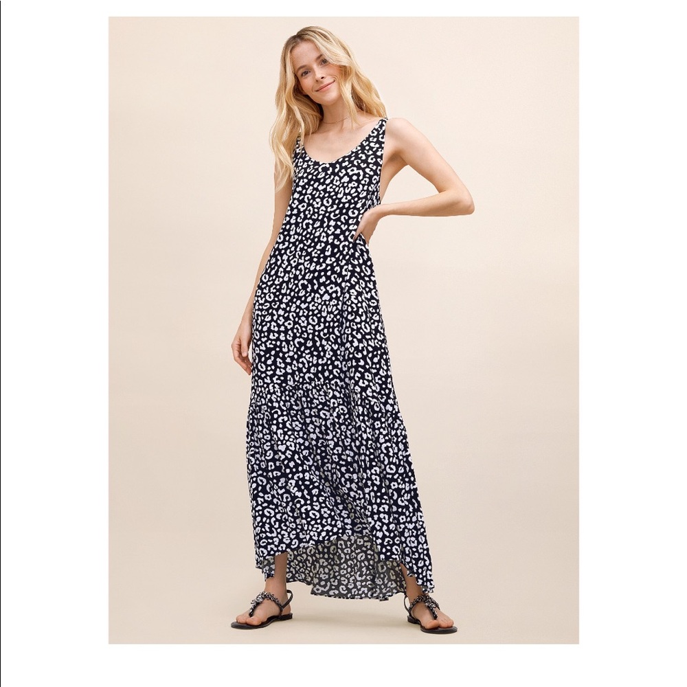 High low flounce hem printed maxi dress